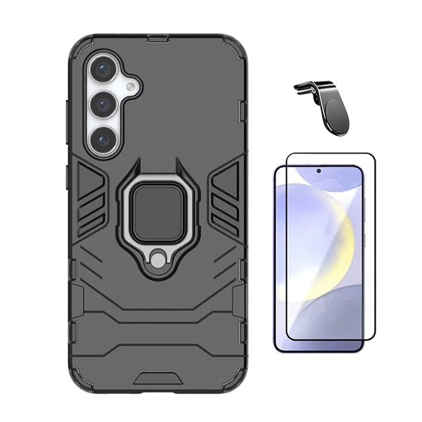 Kit Película de Vidro Temperado Gorilasglass + Capa de Proteção Militar Magnética + Suporte de Carro Magnético L Gift4Me Para Samsung Galaxy S24 FE - Preto
