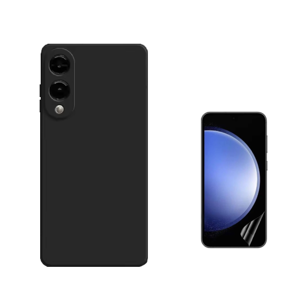 Kit Película Protectora de Hydrogel Frente + Capa Proteção Silicone GIFT4ME Para Samsung Galaxy S25 Edge - Preto