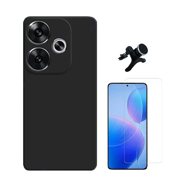 Kit Vidro Temperado Cleargorilasglass + Capa Proteção Traseira Silicone + Suporte Reforçado de Carro GIFT4ME Compativel Com Xiaomi Poco F6 - Preto