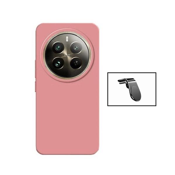 Kit Suporte de Carro Magnético L + Capa Proteção Traseira Silicone GIFT4ME para Realme 12 Pro 5G - Rosa