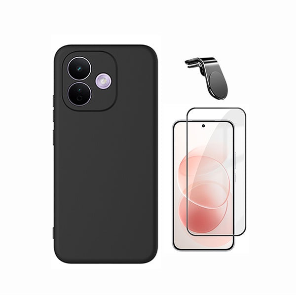 Kit Película de Vidro Temperado Gorilasglass + Capa Proteção Silicone + Suporte Magnético L GIFT4ME Para Xiaomi Redmi Note 17 Pro 5G - Preto