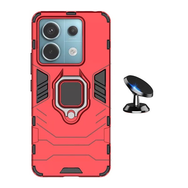 Kit Suporte Magnético + Capa de Proteção Militar Magnética Gift4Me Para Xiaomi Redmi Note 13 - Vermelho