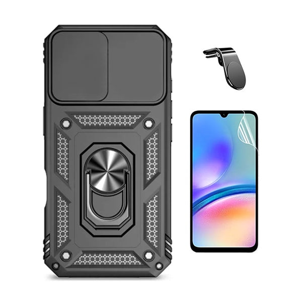 Kit Película Protectora de Hydrogel Frente + Capa de Proteção Militar Magnética Janela + Suporte de Carro Magnético L GIFT4ME Para Xiaomi Redmi A5 4G - Preto