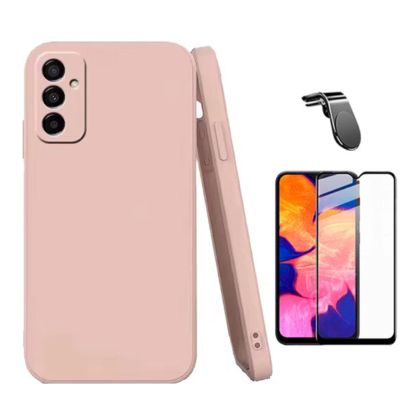 Kit Película de Vidro Temperado Gorilasglass + Capa Proteção Silicone + Suporte Magnético L Gift4Me Para Samsung Galaxy M23 5G - Rosa