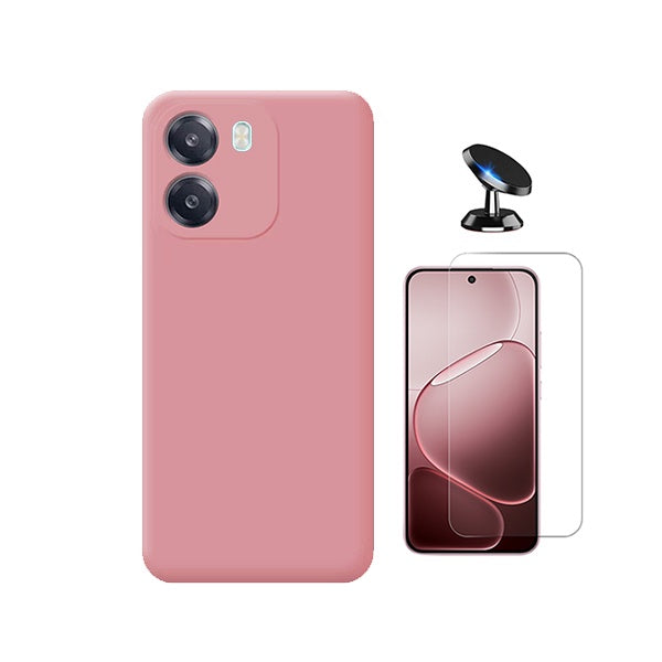 Kit Vidro Temperado Cleargorilasglass + Capa Proteção Silicone + Suporte de Carro GIFT4ME Para Oppo A6 5G - Rosa
