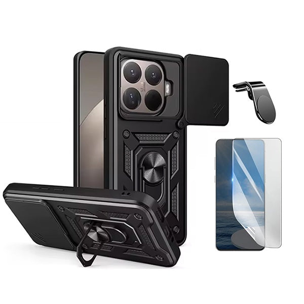 Kit Película Protectora de Hydrogel Frente + Capa de Proteção Militar Magnética Janela + Suporte de Carro Magnético L GIFT4ME Para Xiaomi 15T Pro 5G - Preto
