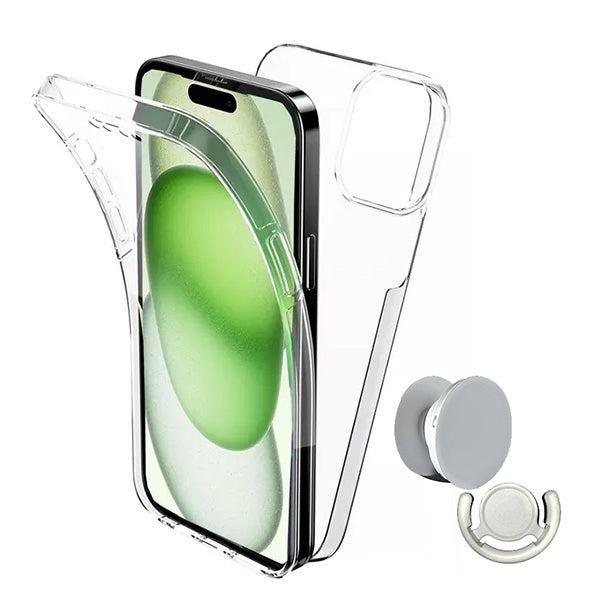 Kit Capa 360° Proteção Frente e Verso + 1 Handholder + 1 Suporte Handholder Branco Gift4Me Para Apple iPhone 16 Pro Max - Branco