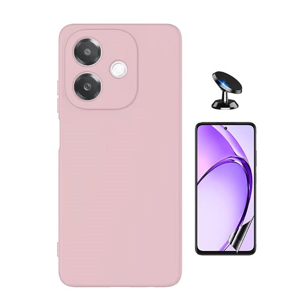 Kit Película Protectora de Hydrogel Frente + Capa Proteção Silicone + Suporte Magnético Gift4Me Para Oppo A40 - Rosa