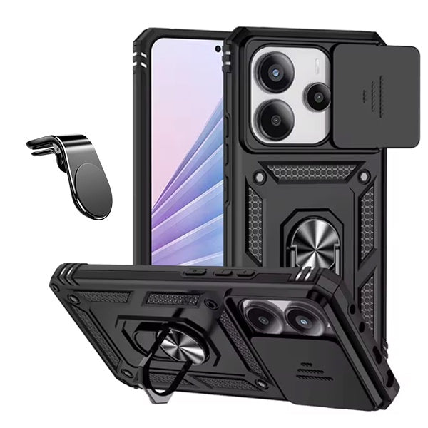 Kit Suporte de Carro Magnético L + Capa de Proteção Militar Magnética Janela Deslizante Gift4Me Para Xiaomi Redmi Note 14 - Preto