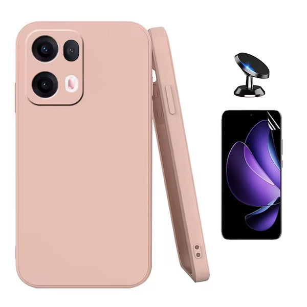 Kit Película Protectora de Hydrogel Frente + Capa Proteção Silicone + Suporte Magnético GIFT4ME Para Oppo Reno13 Pro - Rosa