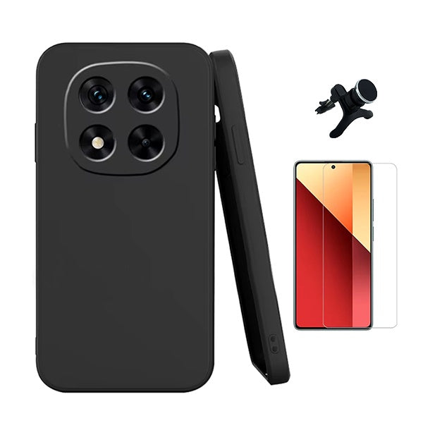 Kit Vidro Temperado Cleargorilasglass + Capa Proteção Silicone + Suporte Reforçado de Carro Gift4Me Para Xiaomi Redmi Note 14 Pro - Preto