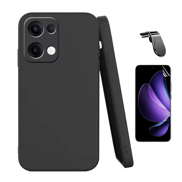 Kit Película Protectora de Hydrogel Frente + Capa Proteção Silicone + Suporte Magnético L GIFT4ME Para Oppo Reno13 - Preto