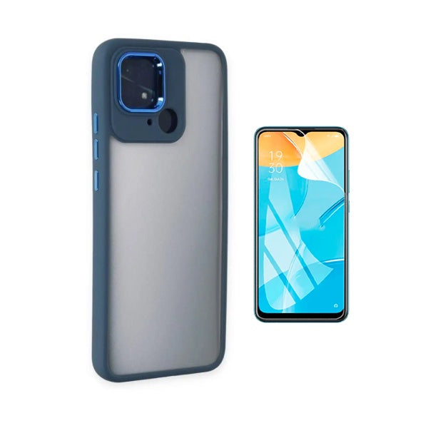 Kit Capa Duplo Airbag Anti-Quedas + Pelicula Protectora de Hydrogel GIFT4ME Para Xiaomi Poco C40 - Azul / Transparente