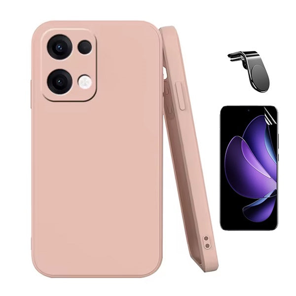 Kit Película Protectora de Hydrogel Frente + Capa Proteção Silicone + Suporte Magnético L GIFT4ME Para Oppo Reno13 - Rosa