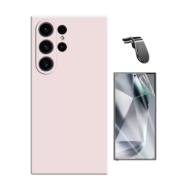 Kit Película Protectora de Hydrogel Frente + Capa Proteção Silicone + Suporte Magnético L Gift4Me Para Samsung Galaxy S25 Ultra - Rosa