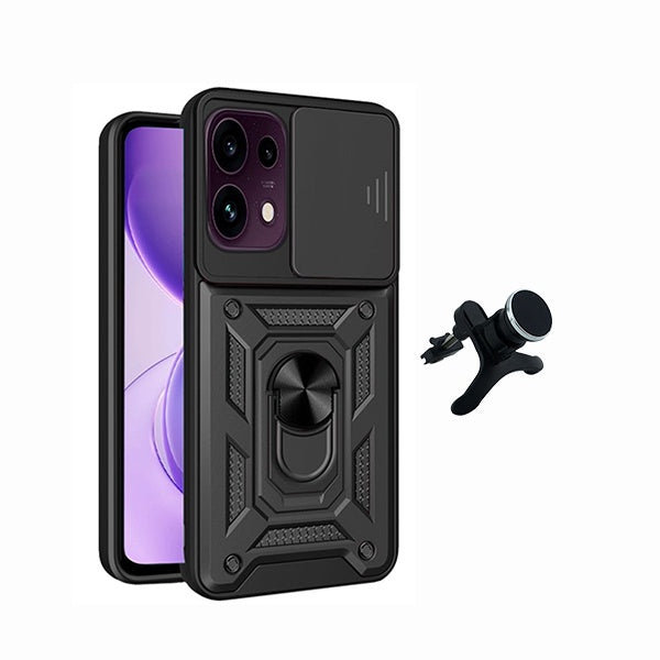 Kit Suporte Magnético Com Pernas + Capa de Proteção Militar Magnética Janela Deslizante GIFT4ME Para Oppo Reno16 F 5G - Preto