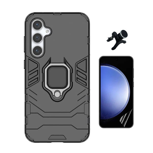 Kit Película Protectora de Hydrogel Frente + Capa de Proteção Militar Magnética + Suporte Magnético Com Pernas Gift4Me Para Samsung Galaxy S24 FE - Preto