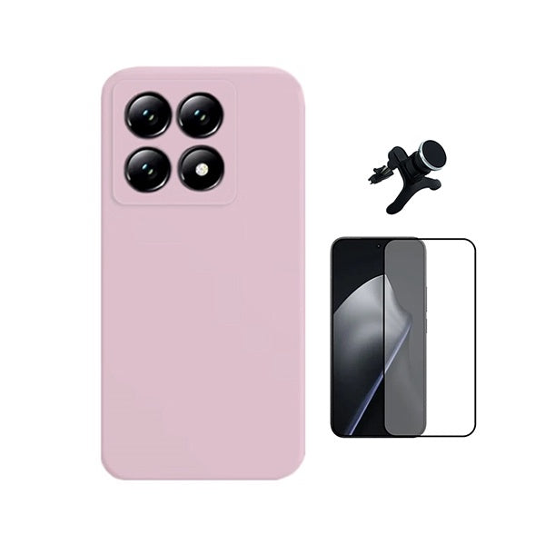 Kit Película de Vidro Temperado Gorilasglass + Capa Proteção Silicone + Suporte Reforçado de Carro GIFT4ME Para Xiaomi 15T 5G - Rosa