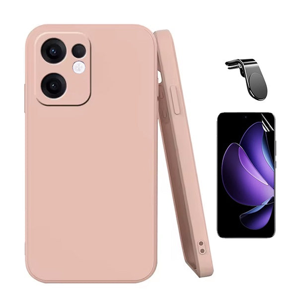 Kit Película Protectora de Hydrogel Frente + Capa Proteção Silicone + Suporte Magnético L GIFT4ME Para Oppo Reno13 F 4G - Rosa