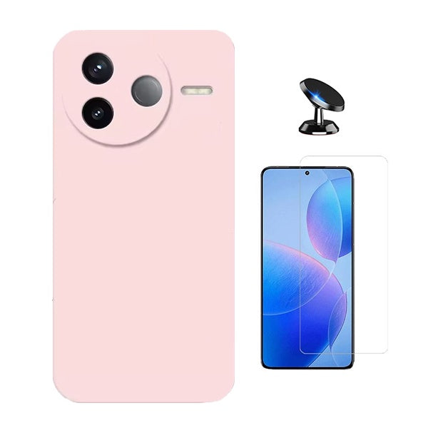 Kit Vidro Temperado Cleargorilasglass + Capa Proteção Silicone + Suporte de Carro GIFT4ME Para Xiaomi Poco F7 Pro - Rosa