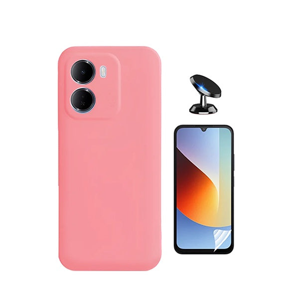 Kit Película Protectora de Hydrogel Frente + Capa Proteção Silicone + Suporte Magnético GIFT4ME Para Xiaomi Redmi 15a - Rosa