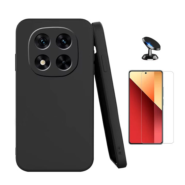 Kit Vidro Temperado Cleargorilasglass + Capa Proteção Silicone + Suporte de Carro Gift4Me Para Xiaomi Redmi Note 14 Pro - Preto