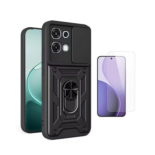 Kit Vidro Temperado Cleargorilasglass + Capa de Proteção Militar Magnética Janela GIFT4ME Para Oppo A6 Pro - Preto
