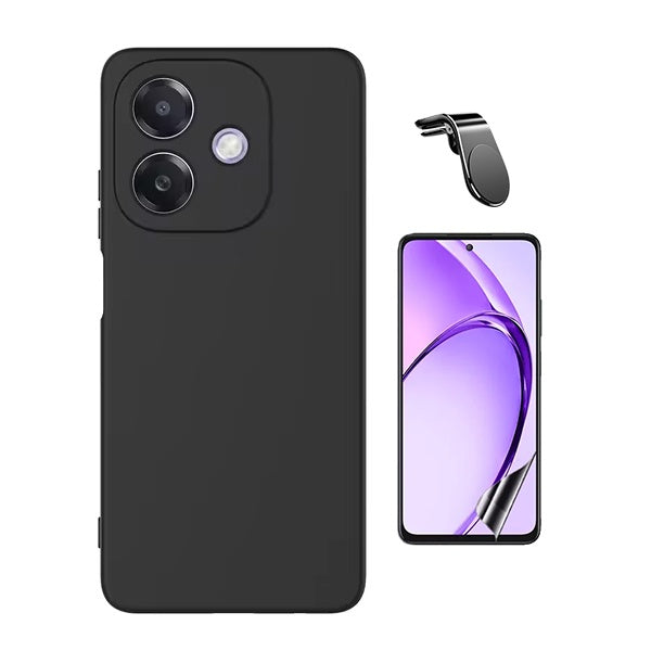 Kit Película Protectora de Hydrogel Frente + Capa Proteção Silicone + Suporte Magnético L Gift4Me Para Oppo A40 - Preto