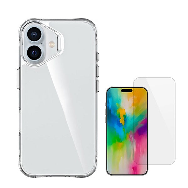 Kit Capa Traseira Super Proteção Transparente + Película de Vidro Temperado GIFT4ME Compativel Com Apple iPhone 16 - Transparente