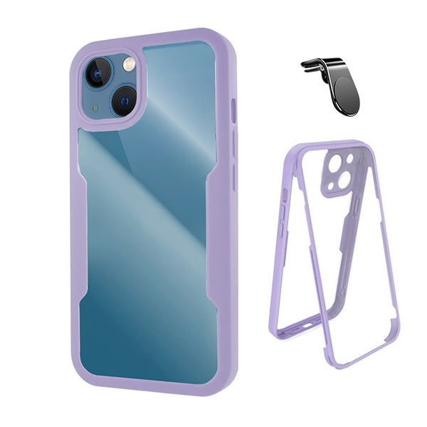 Kit Capa 360° Proteção Frente e Verso + Suporte Magnético L Gift4Me Para Apple iPhone 13 Mini - Roxo
