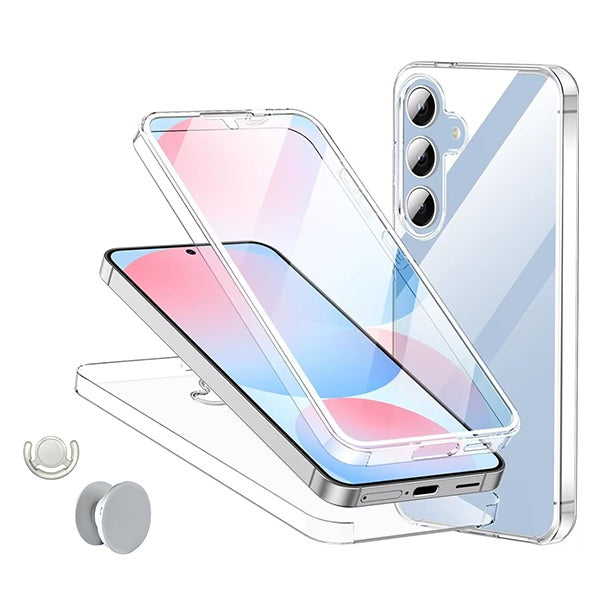 Kit Capa 360° Proteção Frente e Verso + 1 Handholder + 1 Suporte Handholder Branco GIFT4ME Para Samsung Galaxy S26 + Plus - Transparente/Branco