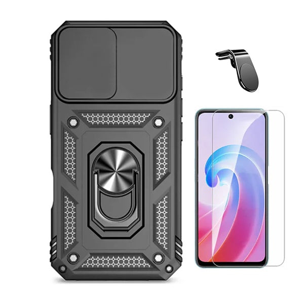 Kit Vidro Temperado Cleargorilasglass + Capa de Proteção Militar Magnética Janela + Suporte de Carro Magnético L GIFT4ME Para Xiaomi Redmi Note 13 4G - Preto