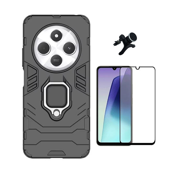 Kit Película de Vidro Temperado Gorilasglass + Capa de Proteção Militar Magnética + Suporte Magnético Com Pernas Gift4Me Para Xiaomi Redmi A4 - Preto