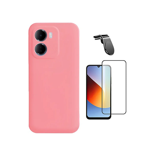 Kit Película de Vidro Temperado Gorilasglass + Capa Proteção Silicone + Suporte Magnético L GIFT4ME Para Xiaomi Redmi 15a 5G - Rosa