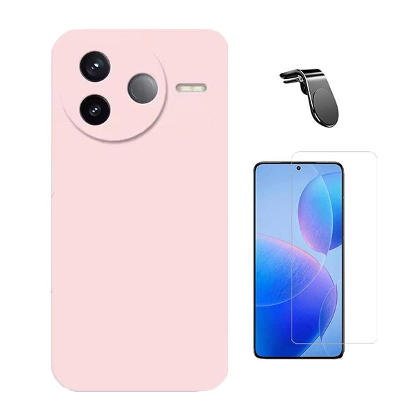 Kit Vidro Temperado Cleargorilasglass + Capa Proteção Silicone + Suporte Magnético L GIFT4ME Para Xiaomi Poco F7 Pro - Rosa