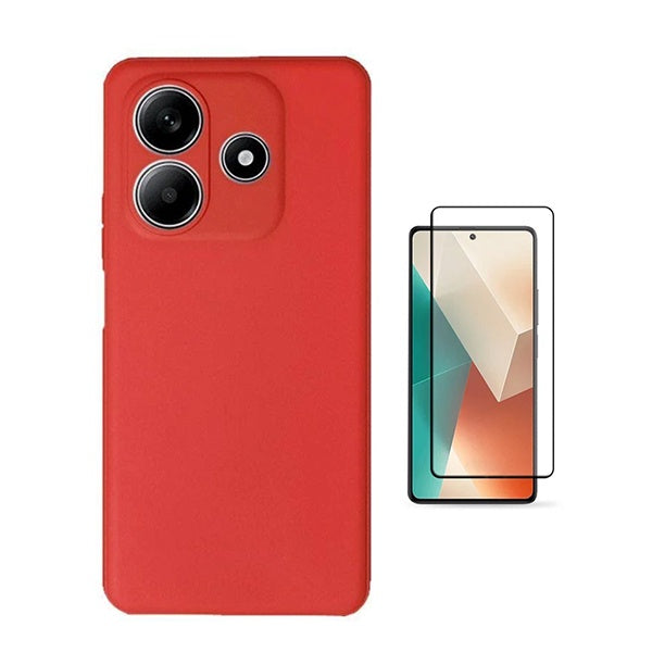 Kit Película de Vidro Temperado Gorilasglass + Capa Proteção Silicone Gift4Me Para Xiaomi Redmi Note 14 - Vermelha