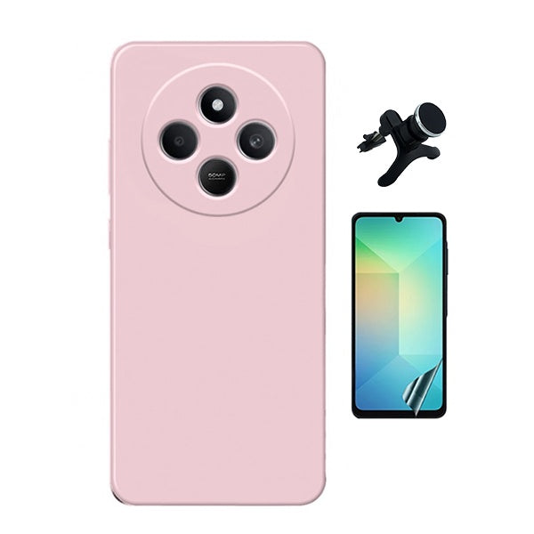 Kit Película Protectora de Hydrogel Frente + Capa Proteção Silicone + Suporte Reforçado de Carro Gift4Me Para Xiaomi Redmi 14C - Rosa