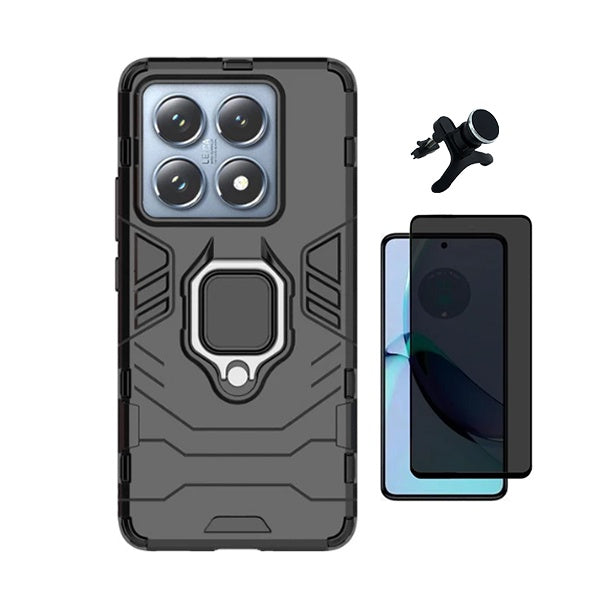 Kit Película de Vidro Temperado Privacidade + Capa de Proteção Militar Magnética + Suporte Magnético Com Pernas Gift4Me Para Xiaomi 14T - Preto