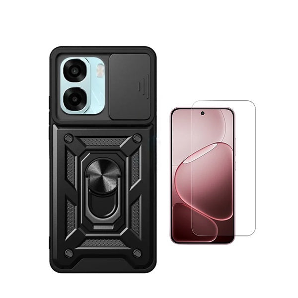 Kit Vidro Temperado Cleargorilasglass + Capa de Proteção Militar Magnética Janela GIFT4ME Para Oppo A6 4G - Preto