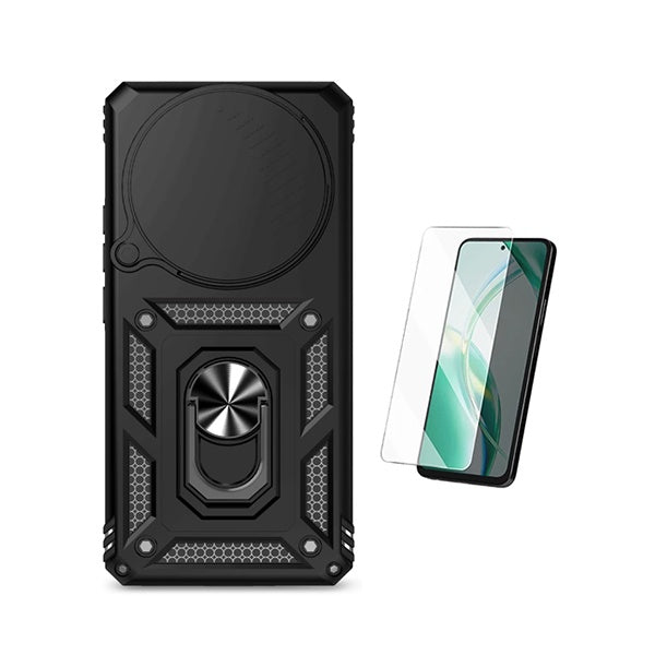 Kit Vidro Temperado Cleargorilasglass + Capa de Proteção Militar Magnética Janela GIFT4ME Para Xiaomi Redmi Note 15 5G - Preto