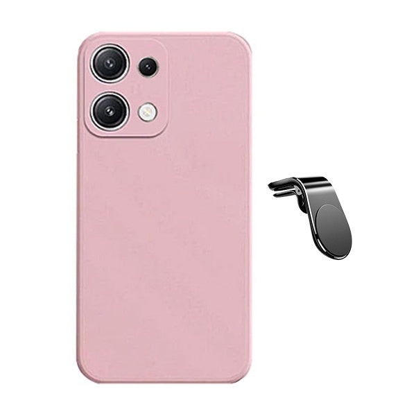 Kit Suporte de Carro Magnético L + Capa Proteção Silicone GIFT4ME Para Xiaomi Redmi Note 14S - Rosa