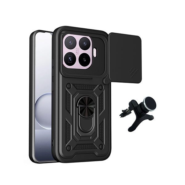 Kit Suporte Magnético Com Pernas + Capa de Proteção Militar Magnética Janela Deslizante GIFT4ME Para Xiaomi 17T 5G - Preto