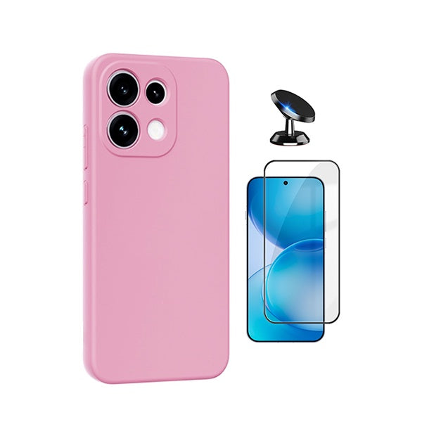 Kit Película de Vidro Temperado Gorilasglass + Capa Proteção Silicone + Suporte Magnético GIFT4ME Para Oppo Reno16 FS 5G - Rosa