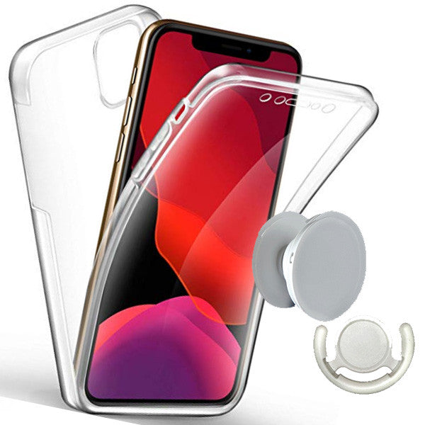 Kit Capa 360° Proteção Frente e Verso + 1 Handholder + 1 Suporte Handholder Branco GIFT4ME Para Xiaomi Redmi Note 14 4G - Transparente/Branco