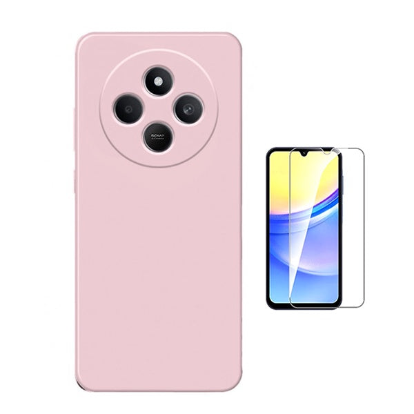 Kit Vidro Temperado Cleargorilasglass + Capa Proteção Silicone Gift4Me Para Xiaomi Redmi 14C 5G - Rosa