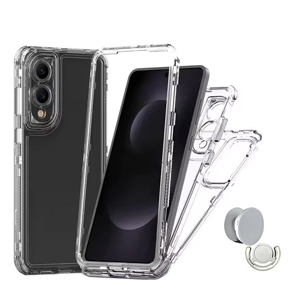 Kit Capa 360° Proteção Frente e Verso + 1 Handholder + 1 Suporte Handholder Branco GIFT4ME Para Samsung Galaxy S25 Edge 5G - Transparente/Branco