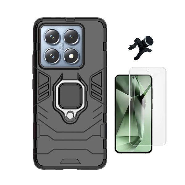 Kit Película Protectora de Hydrogel Frente + Capa de Proteção Militar Magnética + Suporte Magnético Com Pernas Gift4Me Para Xiaomi 14T - Preto