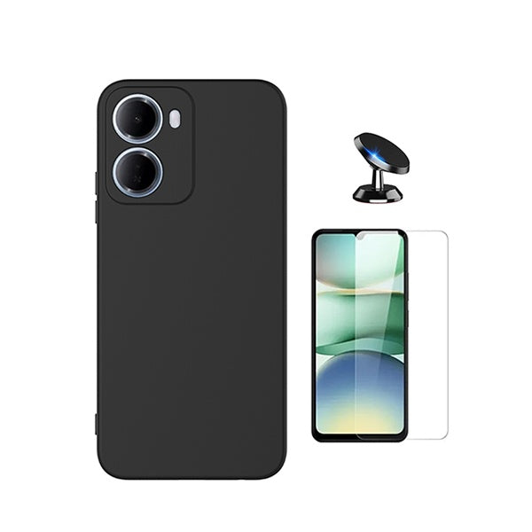 Kit Vidro Temperado Cleargorilasglass + Capa Proteção Silicone + Suporte de Carro GIFT4ME Para Xiaomi Redmi 15a 5G - Preto