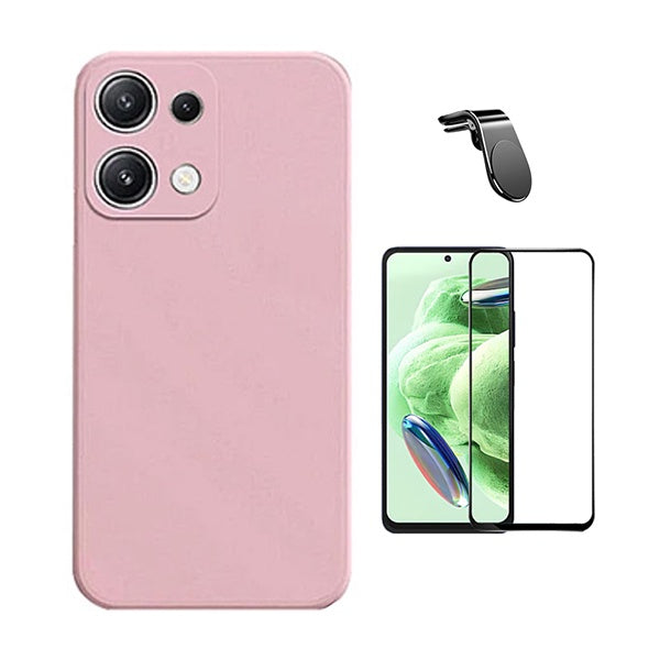 Kit Película de Vidro Temperado Gorilasglass + Capa Proteção Silicone + Suporte Magnético L GIFT4ME Para Xiaomi Redmi Note 14S - Rosa