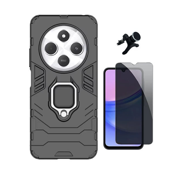 Kit Película de Vidro Temperado Privacidade + Capa de Proteção Militar Magnética + Suporte Magnético Com Pernas Gift4Me Para Xiaomi Redmi 14R - Preto